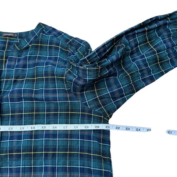 J. McLaughlin Megyn Plaid Cotton Poplin Shirt Crinkled Button Up 3/4 Sleeve Med - Picture 4 of 11